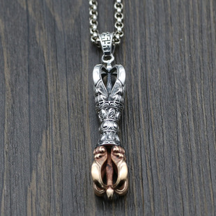 S925 Sterling Silver Personalized Retro Vajra Pendant Thai Silver Swastika Seal Body Protection Pendant Men's and Women's Sweater Chain Pendant