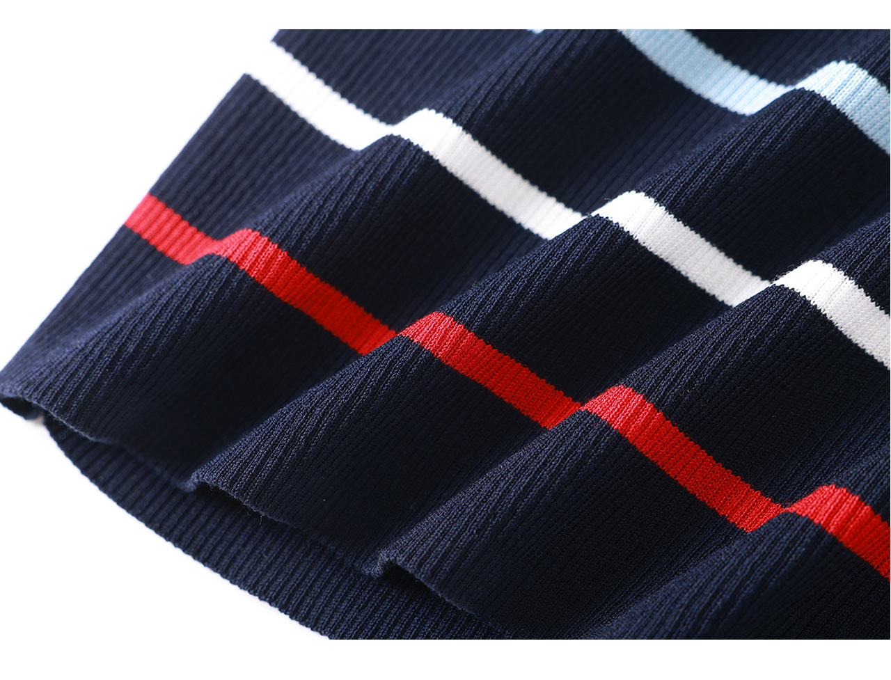 Áo thun nữ cổ tròn sọc kẻ dệt kim mỏng mùa hè — màu xanh navy chi tiết 29