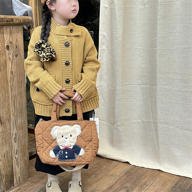 Moda coreana para niños y niñas bolsas de hombro de dibujos animados lindos osos bebés mochilas nuevas bolsas de algodón para niños de comercio exterior