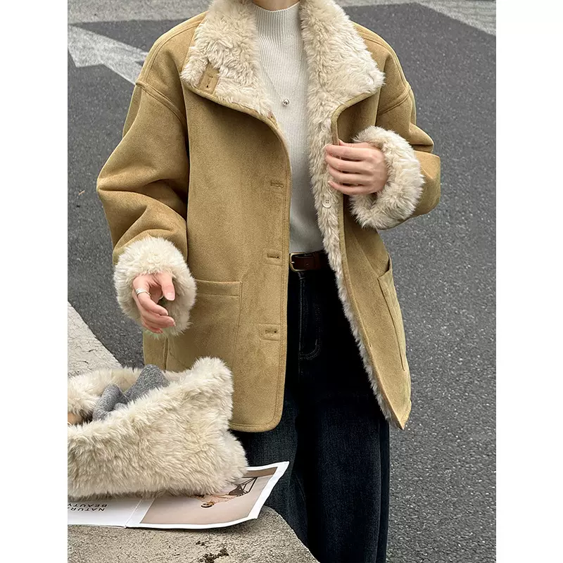 橘芷冬季新款正反两穿皮毛一体秋冬宽松加厚外套女皮毛一体8705