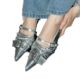 Cowhide Version ~ silver Pointed Half Slippers Women's Outer Wear Belt Buckle Baotou Sandals and Slippers High Heel Genuine Leather Mueller Shoes for Women