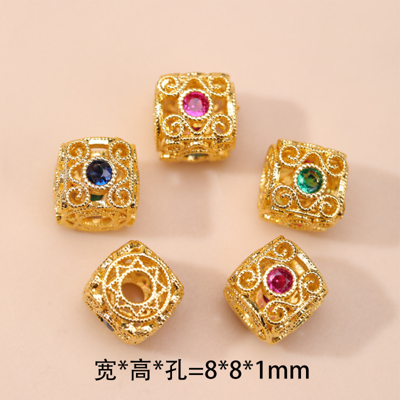 高保色铜镀金镶锆石珍珠跑环隔珠配件 镂空珠手链项链隔珠串珠diy|undefined