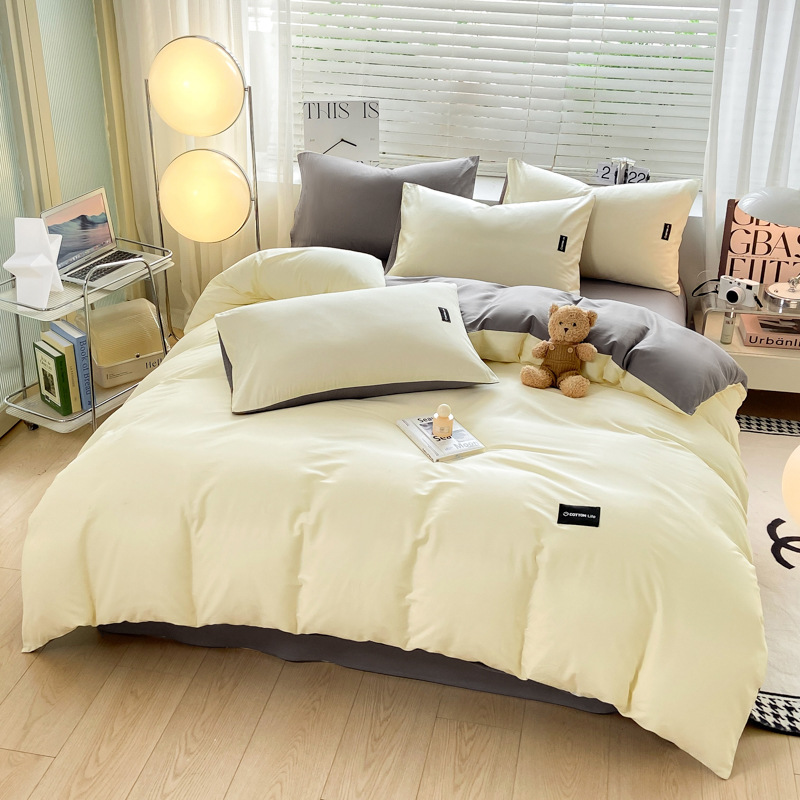 Algodón simple de cuatro piezas de color sólido cubierta de edredón de algodón dormitorio de estudiantes de tres piezas de cama de algodón de lana larga cuatro piezas de algodón