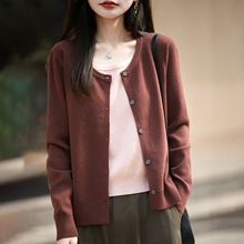 6羊毛假两件开衫外穿25女装新款毛衣系扣圆领韩版针织衫外套上衣