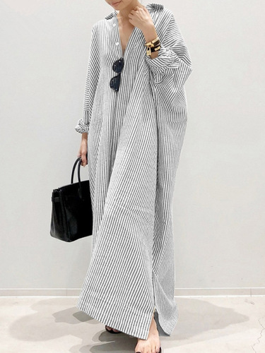 Women's cotton and linen striped shirt skirt