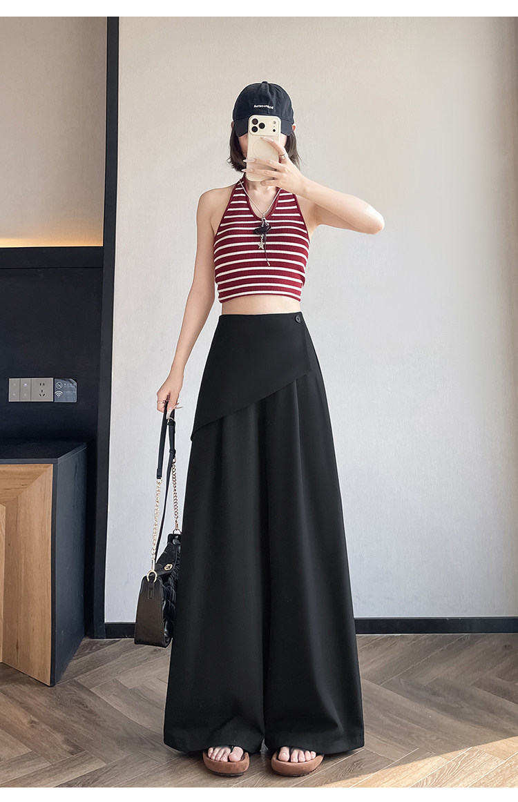 Quần culottes nữ ống rộng phối mảnh giả hai dây, cạp cao tạo dáng thon gọn — Xám kéo dài chi tiết 37