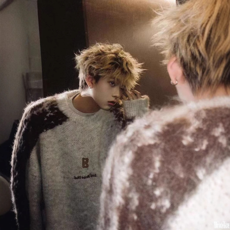Korean Style Autumn and Winter Sweater Men's Trendy Brand Ins Tie-Dye Loose American-style Crewneck Retro Lazy All-match Couple's Knitted Sweater