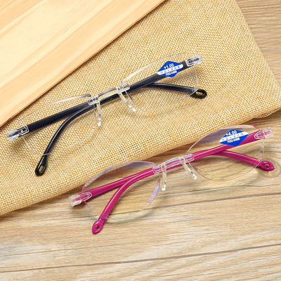 新款防藍光切邊老花鏡 無框優雅老人閱讀眼鏡批發壹件代發