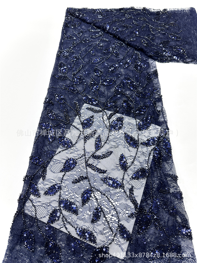 Moda de moda de fiesta vestido de vestido de tela alta fijación de encaje bordado de perlas tela de sequilla