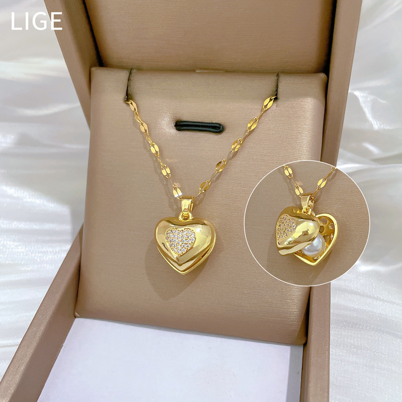Activity Love Pearl Light Luxury Temperament Gorgeous Full Diamond Necklace Women's Versatile Clavicle Chain Titanium Steel Chain_voghion.com