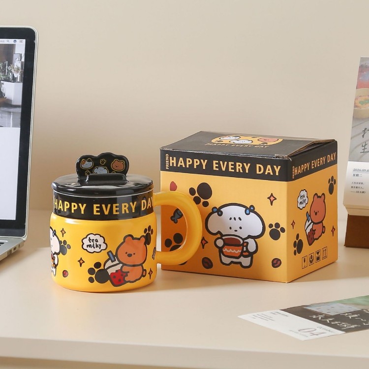Graffiti de dibujos animados taza de cerámica con soporte de teléfono celular taza de desayuno de oficina de chicas taza de regalo de cumpleaños taza de agua