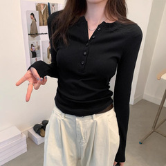 大きいサイズの婦人服春秋長袖の半開襟の底のシャツの太っているmmの韓系の修身は腰を収めてやせています。
