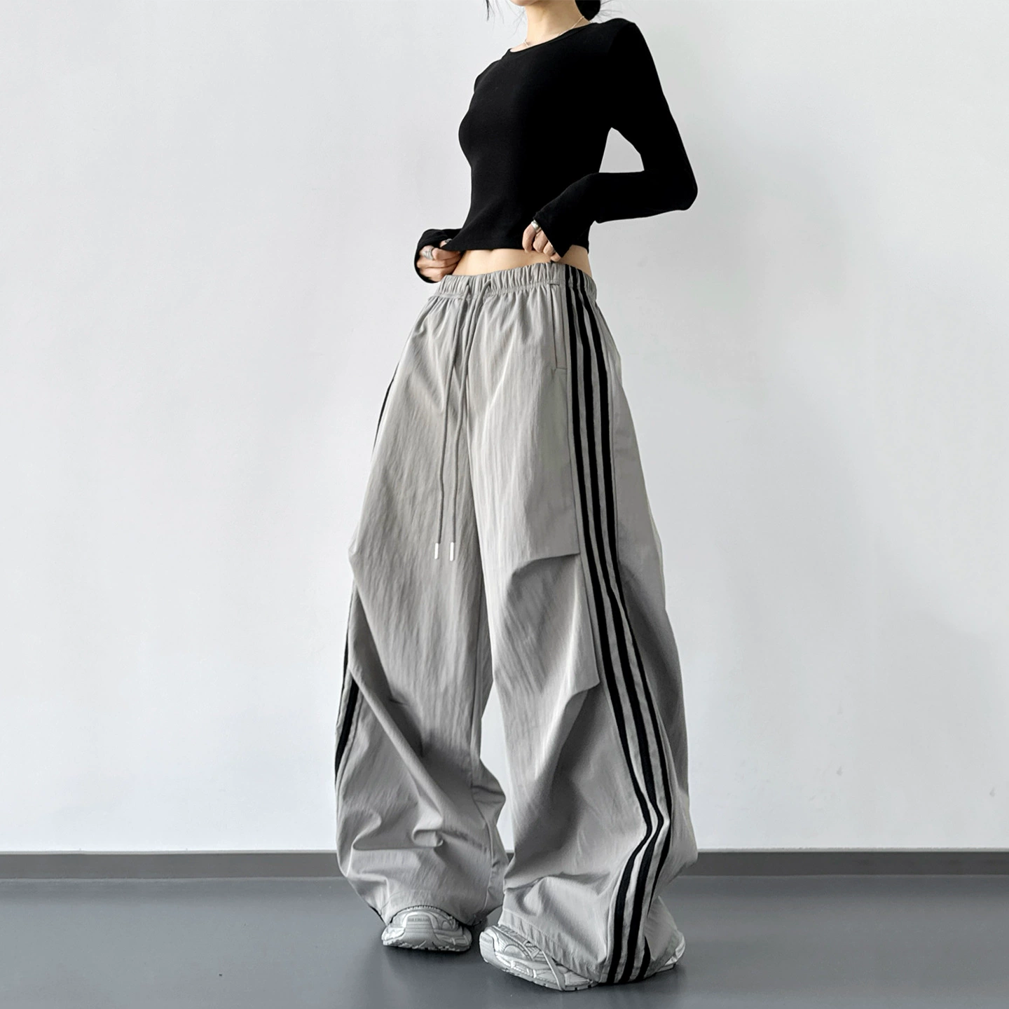 Silver Gray Original Design Wide-Leg Quick-Drying Pants for Women 2025 Autumn New Style Loose Lazy Style Travel Outdoor Sports Pants