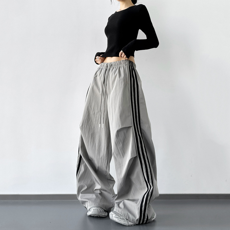 Silver Gray Original Design Wide-Leg Quick-Drying Pants for Women 2025 Autumn New Style Loose Lazy Style Travel Outdoor Sports Pants