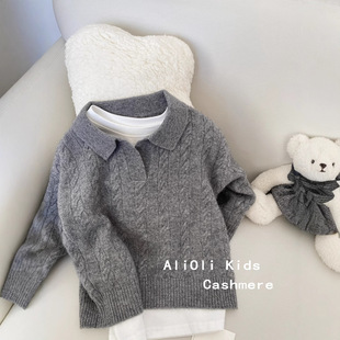 Inner Mongolia Pengbo Cashmere Parental Children's Cashmere Sweater Pullover POLO Collar Classic Twist Loose Elegant Sweater