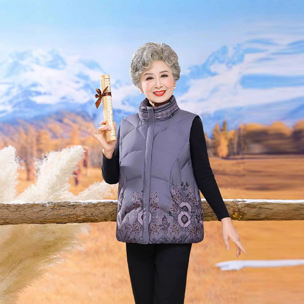 Мама пуховик жилет жилетка 90 белая утка пуховик теплый большой размер мама куртка осенне-зимний пожилой пуховик