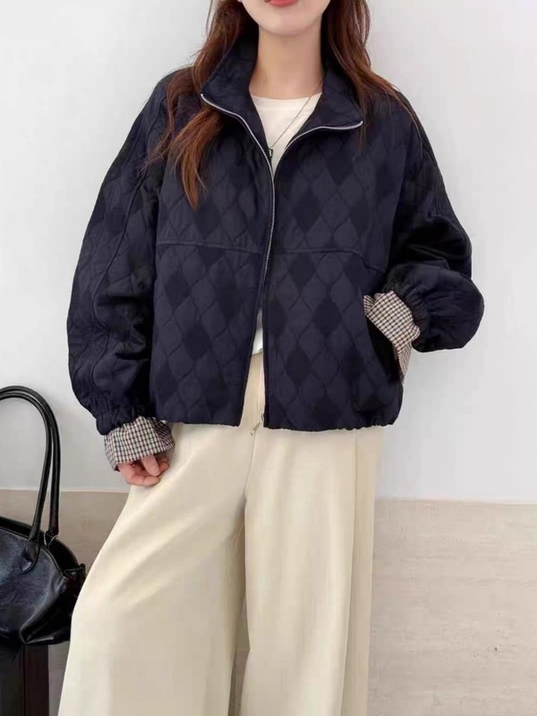 菱格夹棉外套女短款2025秋冬新款立领时尚洋气减龄休闲棉服夹克衫|undefined