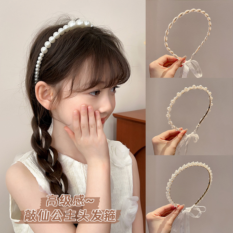 夏の女性のリボンパールヘッドバンド夏の新しい編組ヘアバンド韓国風スウィートプリンセスヘアアクセサリー滑り止め|undefined