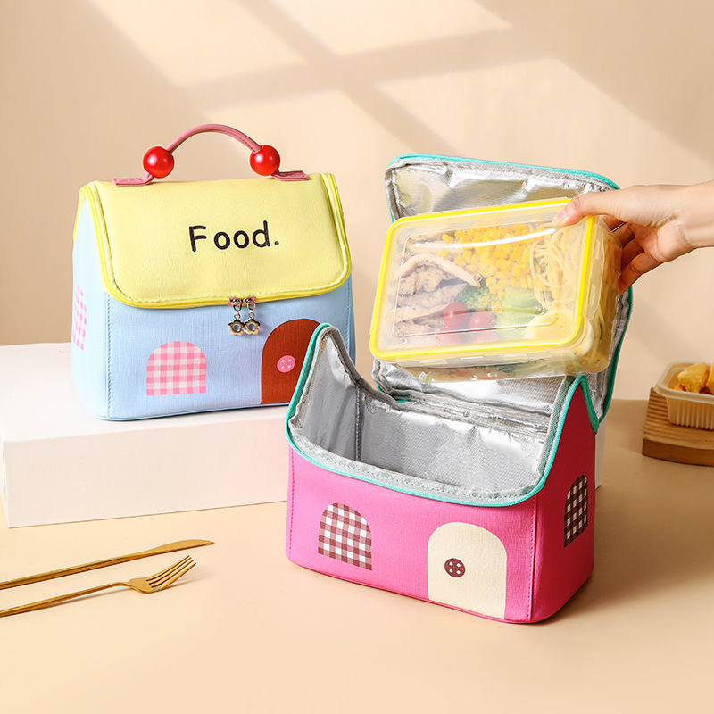 Bolsa de lonchera de alto valor, estilo caliente, linda casa pequeña, bolsa bento, bolsa de almuerzo con aislamiento, bolsa de almacenamiento portátil para el trabajo y la escuela