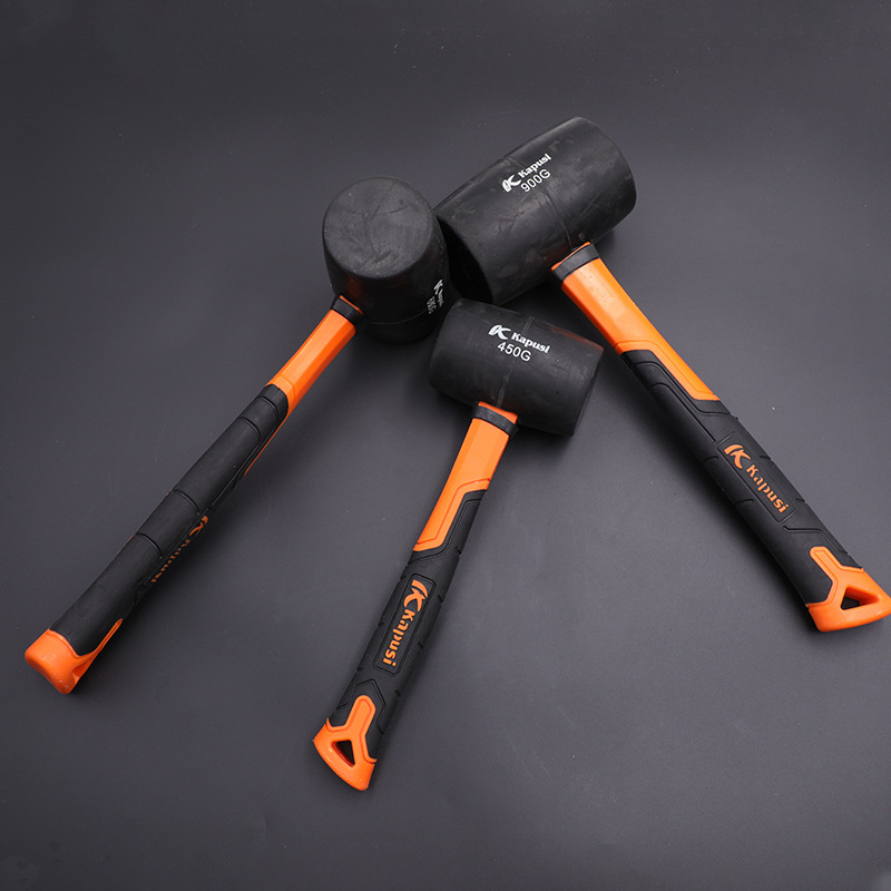 kapusi工具纤维柄防滑橡胶锤黑色橡皮锤不开裂熟胶防震地板安装锤