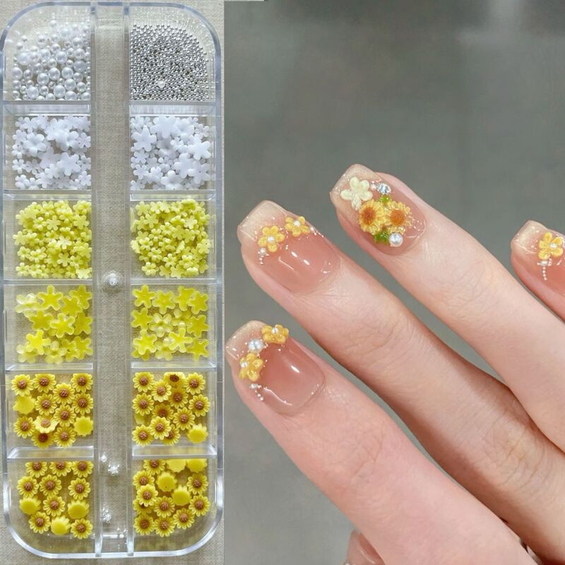 Sunflower nail art accessories, five-petal flowers, pearls, steel beads, white diamonds, versatile ins-style wearable nail and gel nail accessories Sunflower nail art accessories, five-petal flowers, pearls, steel beads, white diamonds, versatile ins-style wearable nail and gel nail accessories
