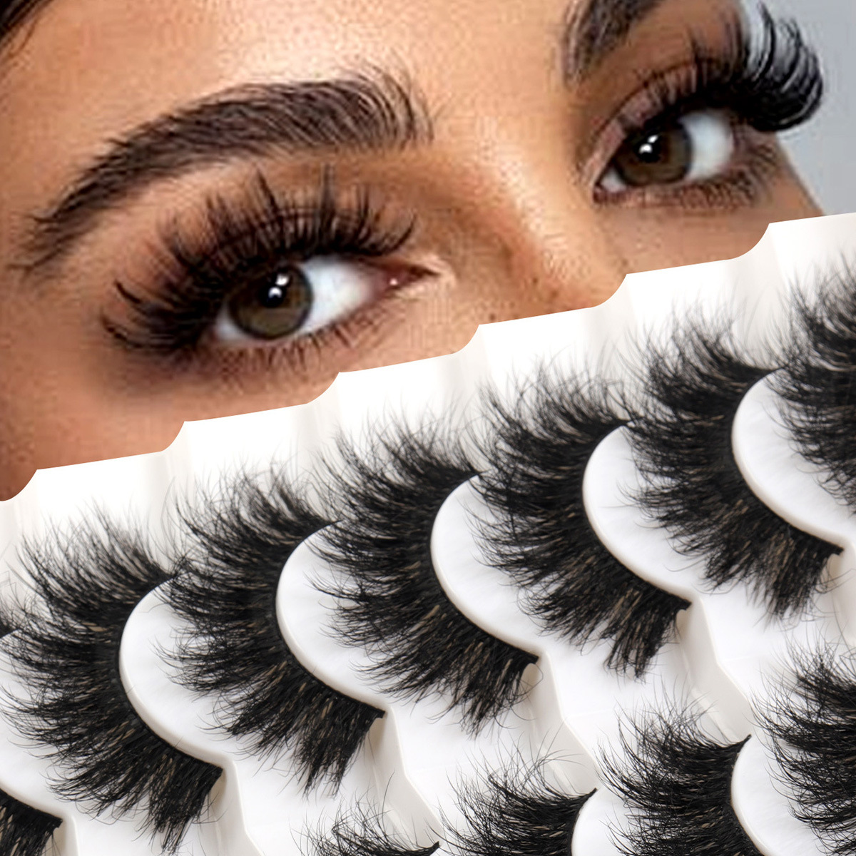 Europa y los Estados Unidos de comercio exterior venta caliente pestañas fritas pestañas falsas pestañas densas estereoscópicas al por mayor pestañas siete pares de pestañas