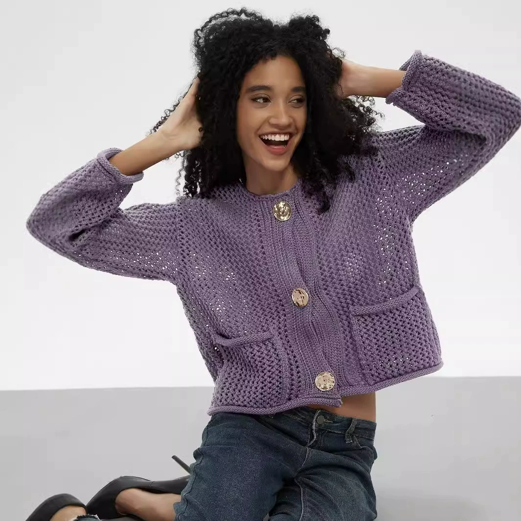 Amazon трансграничный женский повседневный дикий вязаный кардиган осень новый свободный сплошной свитер куртка