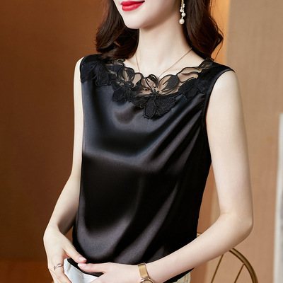 Lace V Neck Camisole Women's Wide Shoulder Sleeveless 2021 Spring and Summer Trbottomy Inner Layering Shirt Large Size Loose Top