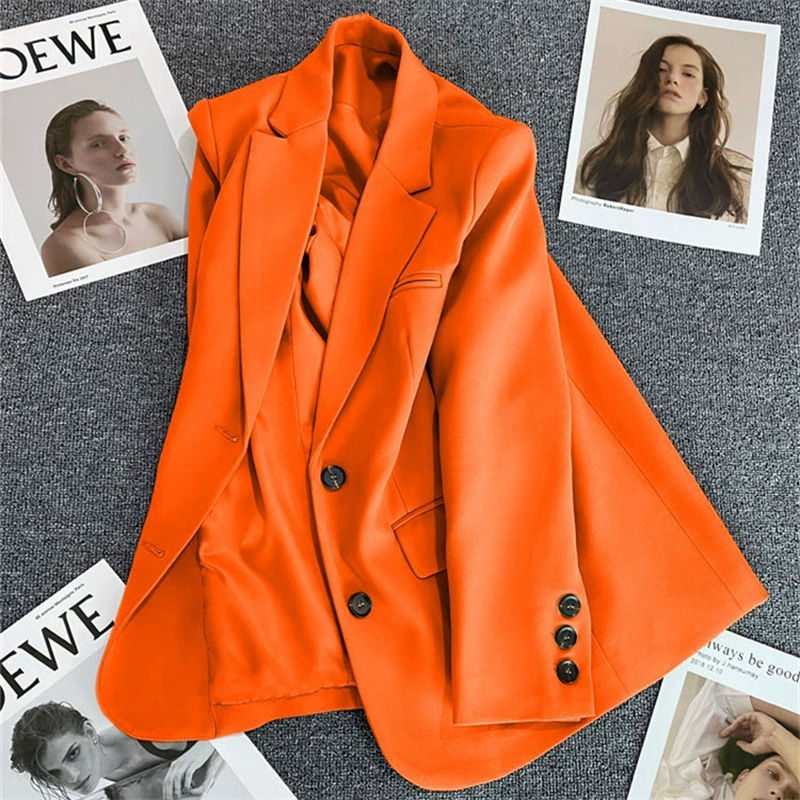 Оранжево-красный пиджак женский 2025 весна и осень новый повседневный темперамент жареный уличный костюм корейский костюм топ женский