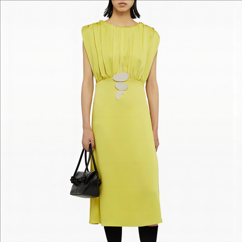 Ji * Sa * der Europe and the United States new order elegant fashion temperament workplace commuter sleeveless pleated long dress Ji * Sa * der Europe and the United States new order elegant fashion temperament workplace commuter sleeveless pleated long dress