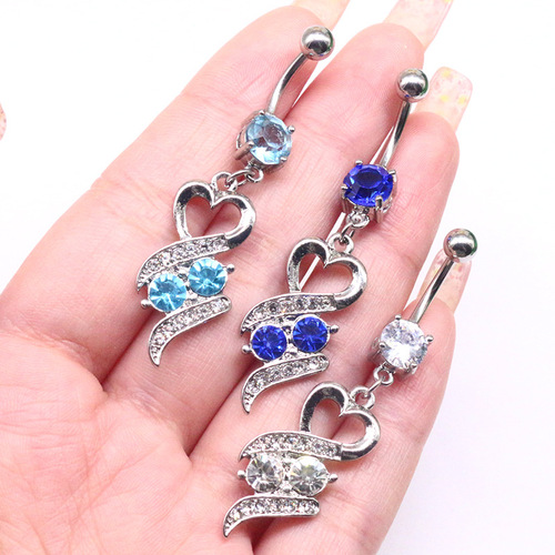 Gabby European and American cross-border heart-shaped belly button ring stainless steel belly button ring navel ornament navel nail human body piercing jewelry