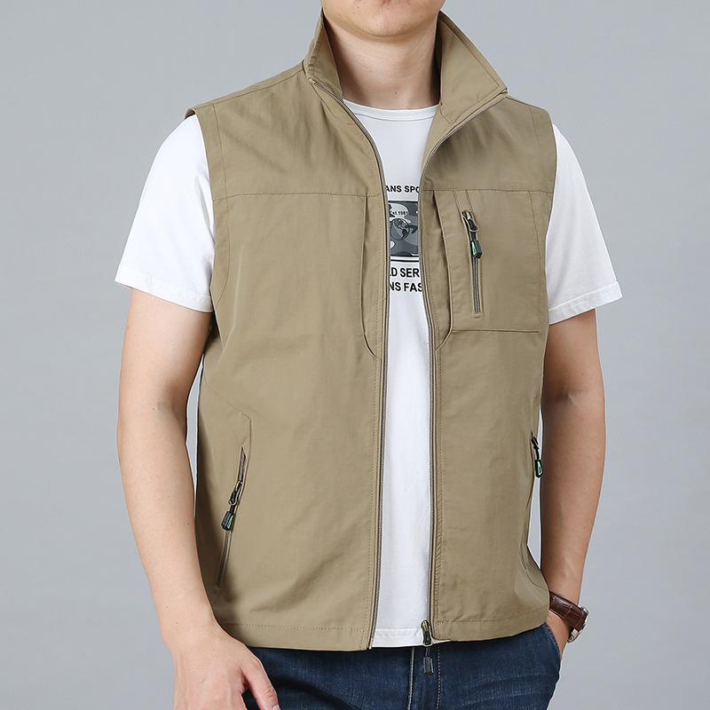Spring and Autumn New Casual Vest Men's Outdoor Collar Fishing Photography Advertising Vest Thin Fisherman Large Size Vest