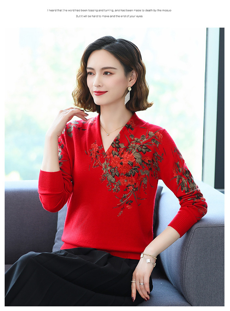 E5920 880K ÁO LEN NỮ TAIRYA ÁO LEN DÁNG ÔM BODY GỢI CẢM SEXY MÙA XUÂN THU ĐÔNG TRUNG NIÊN HỌA TIẾT HOA CỔ CHỮ V THỜI TRANG NỮ G03 SẢN PHẨM MỚI