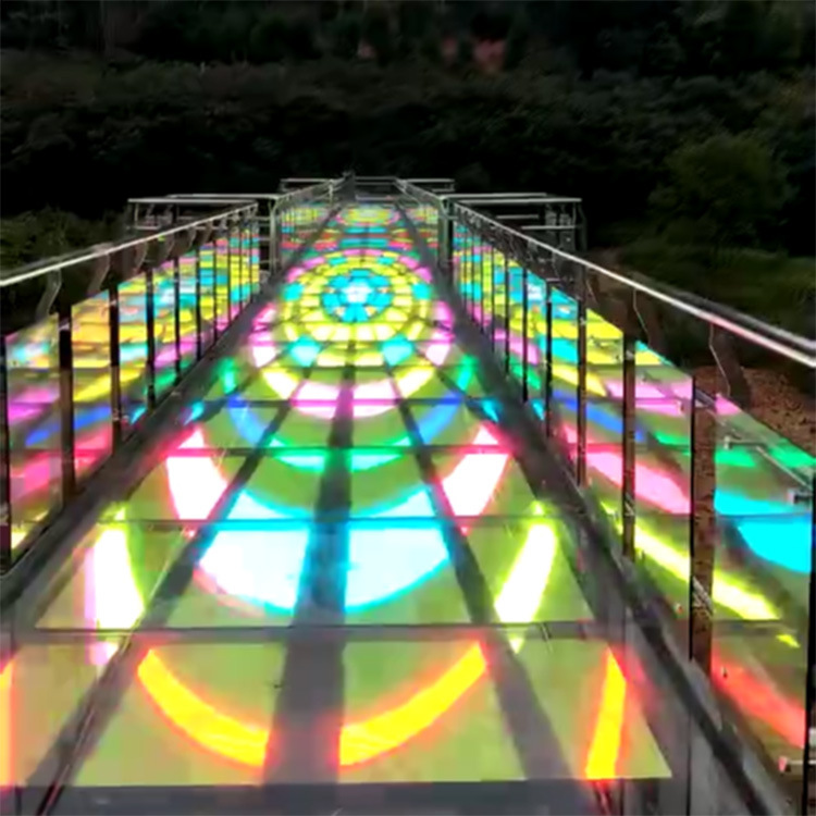 Resort Glass Tunnel Led Interactive Floor Tile Screen Scenic Mountain Glass Bridge Led Floor Display Screen
