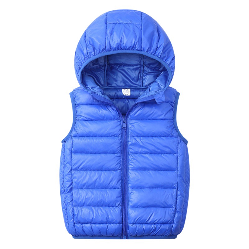 Chaleco de algodón con plumón para niños y niñas, nuevo modelo transfronterizo de otoño e invierno, chaleco con capucha para niños mayores.