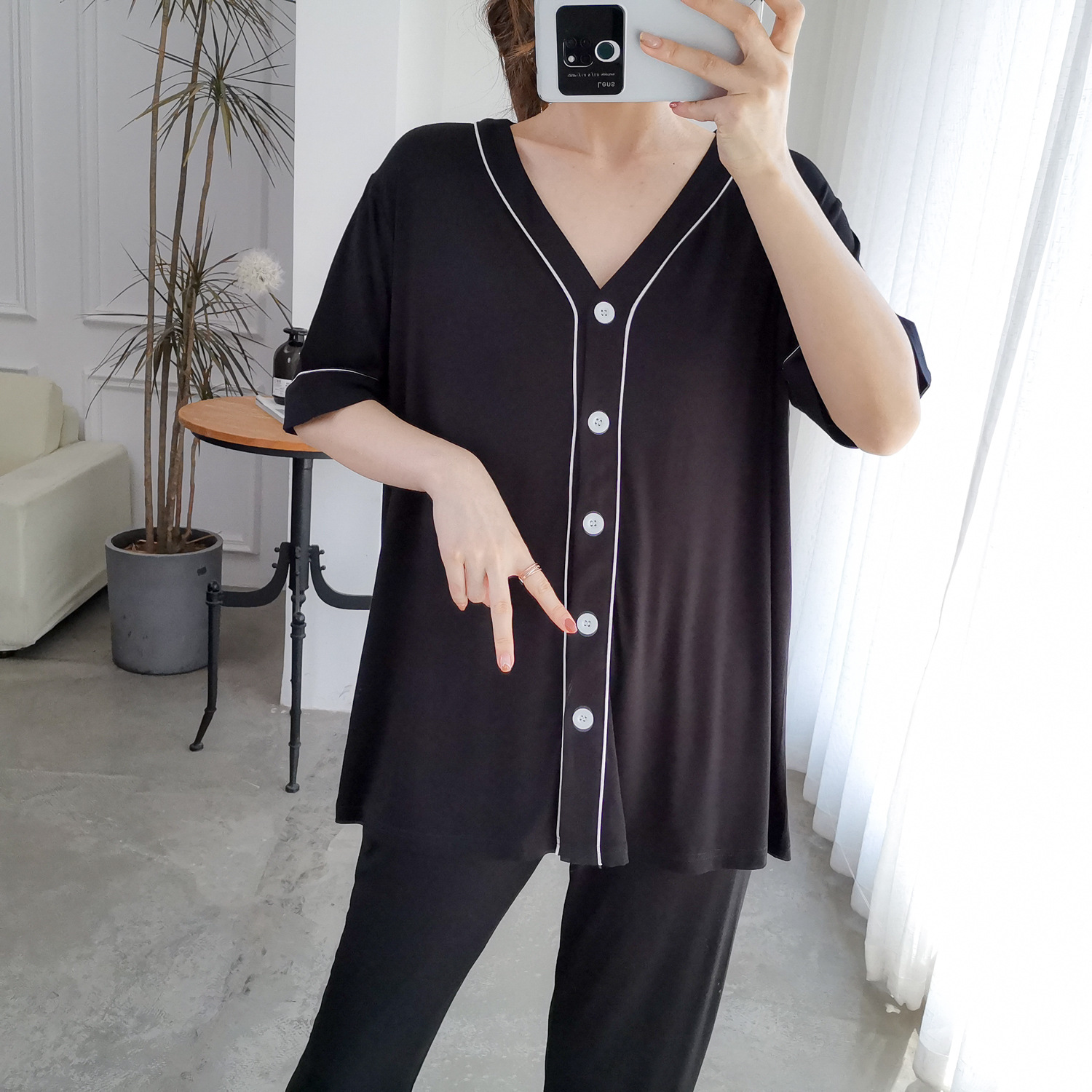 Women's Summer Modal Pajamas for Air-Conditioned Rooms, Can Be Worn Outside, Loungewear, Plus Size, Loose Fit, Thin Two-Piece Set for Plus-Size Women