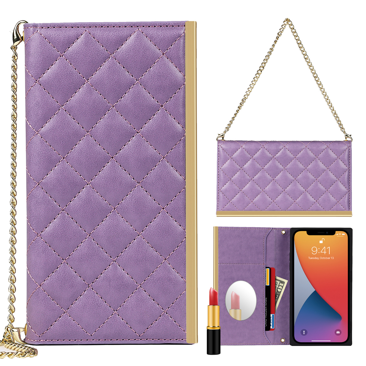 Suitable for iPhone 14 promax Xiaoxiang style crossbody chain Apple 13 leather luxury fashion brand phone case_voghion.com