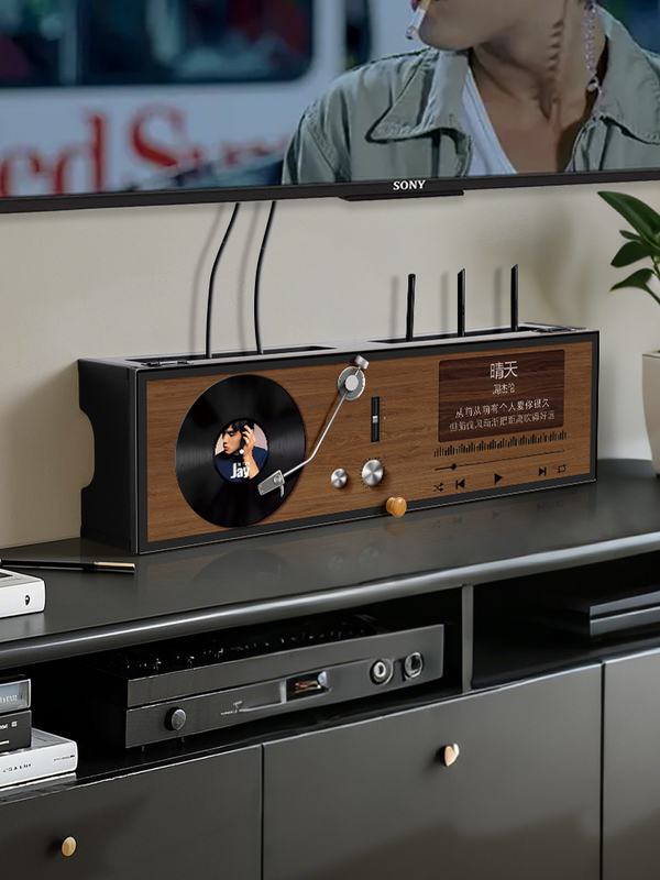 ♔ Record Player Router Storage Box Wall-Mounted Wireless Wifi Set-Top Box Shelf Creative Optical Modem Cover No-Drill Installation