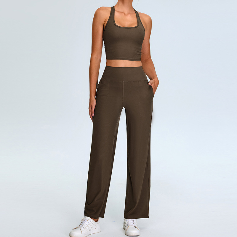 Nuevo estilo europeo y americano en forma de trabajo traje de ropa de yoga con espalda de belleza hilo femenino deportes de ocio traje de ropa de fitness de yoga recto