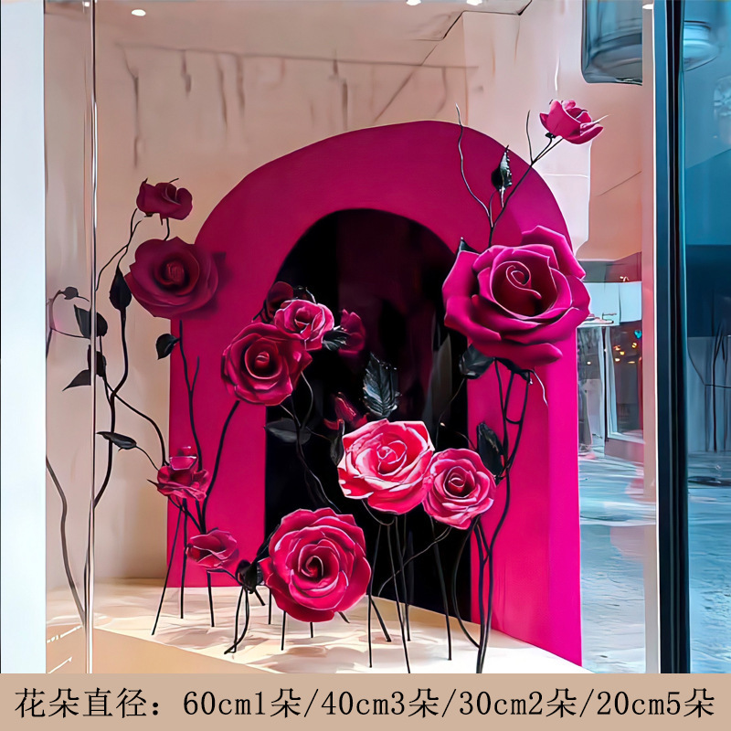 屋外のバラのショーウインドーの結婚式の布景の置物の真の花芸の大型のデパートのEVAのバラの巨大な真|undefined