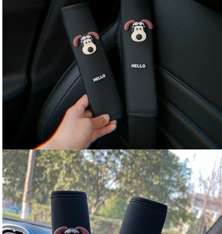 Car Head Dog Safety Belt Shoulder Pad Car Cartoon Cute Universal Safety Belt Cover Safety Belt Car Interior Decoration