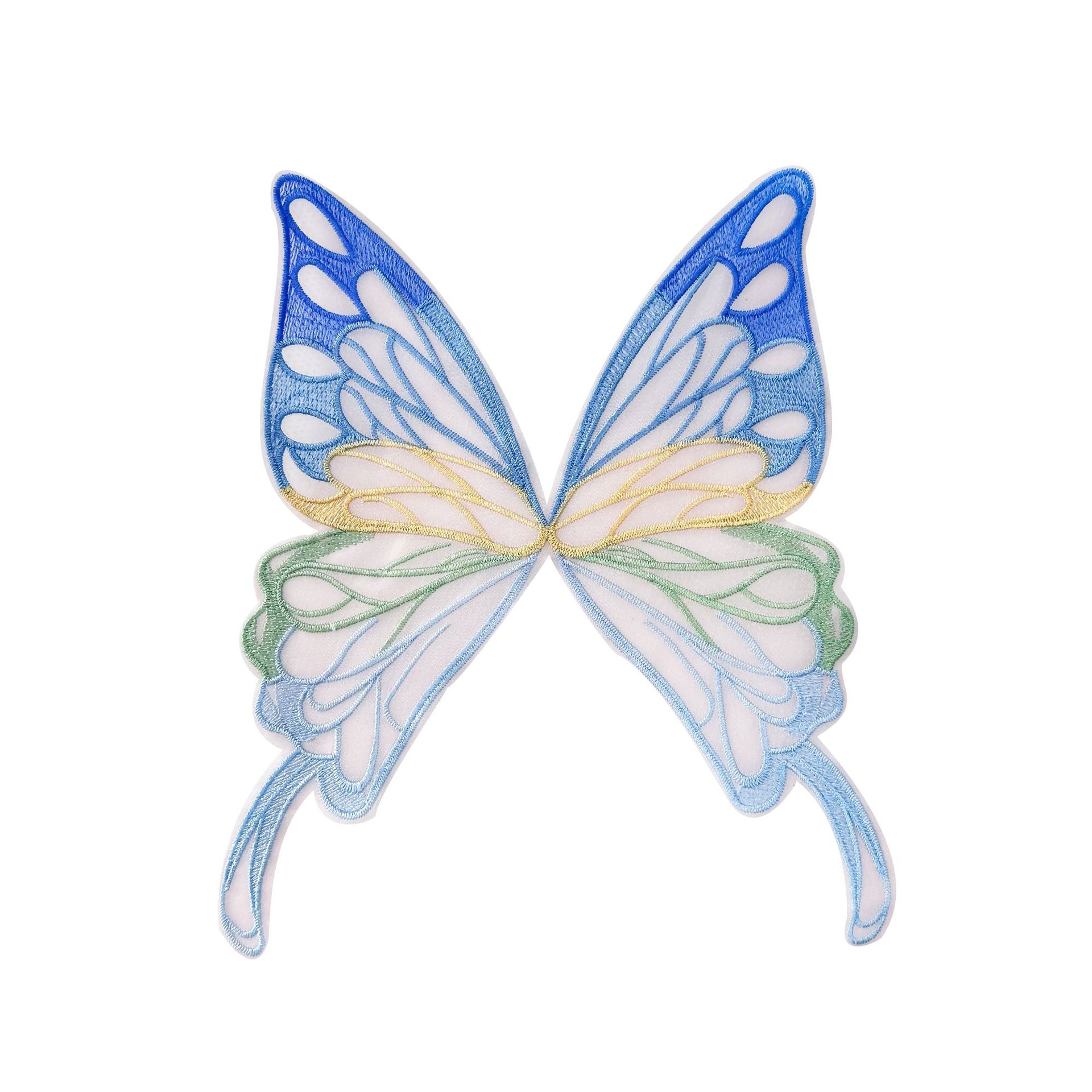En stock, bordado de organza, colorida mariposa de perlas tridimensional, horquilla no adhesiva, accesorio para el cabello para ropa infantil, decoración de parches de tela