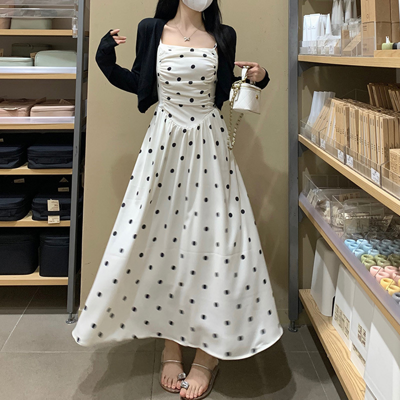 惊艳炸街两件套2025春秋季新款波点连衣裙长袖开衫套装女大码代发|undefined
