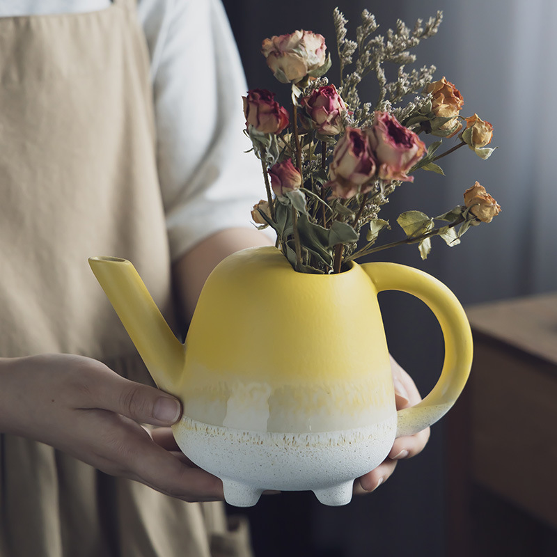 Vaso en forma de olla creativa multicolor cerámica doméstica decoración floral ornamentos al por mayor hervidor de agua práctica tetera