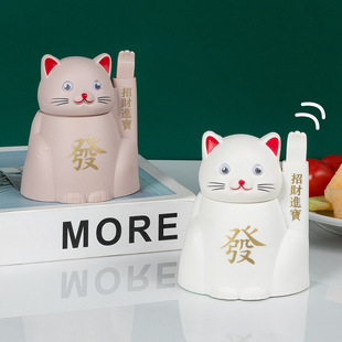 Cartoon lucky cat toothpick bottle New Year creative household toothpick holder cute Chinese press automatic pop-up toothpick jar