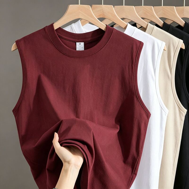 Summer new 230g cotton sleeveless men's and women's vest leisure sports solid color waistcoat heavy T-shirt base shirt