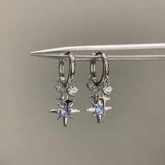蓝色八芒星吊坠耳环女锆石星星灵动小众设计感独特轻奢耳扣甜酷