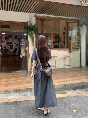 Niche Design Cross-Strap Short-Sleeved Dress Summer Women's Elegant Waist-Control Slimming A-Line Long Skirt