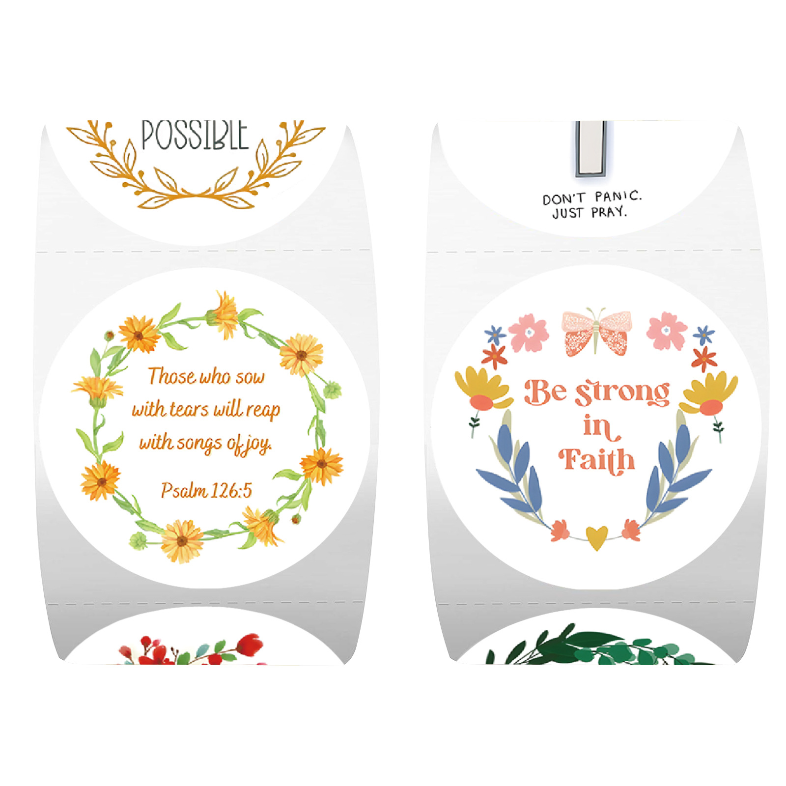 Rollo de pegatinas bíblicas, pegatinas de sellado, pegatinas inspiradoras para diario en inglés, embalaje decorativo, cinta de película para cortar