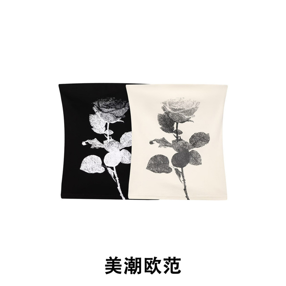 美潮欧范 新款 女装 欧美风时尚气质玫瑰花印花针织抹胸
